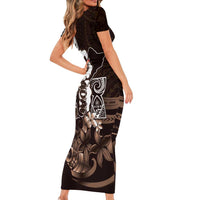 Hafa Adai Guam Discovery Day Family Matching Short Sleeve Bodycon Dress and Hawaiian Shirt Chamorro Latte Stone Hand Brown Version LT14 - Polynesian Pride