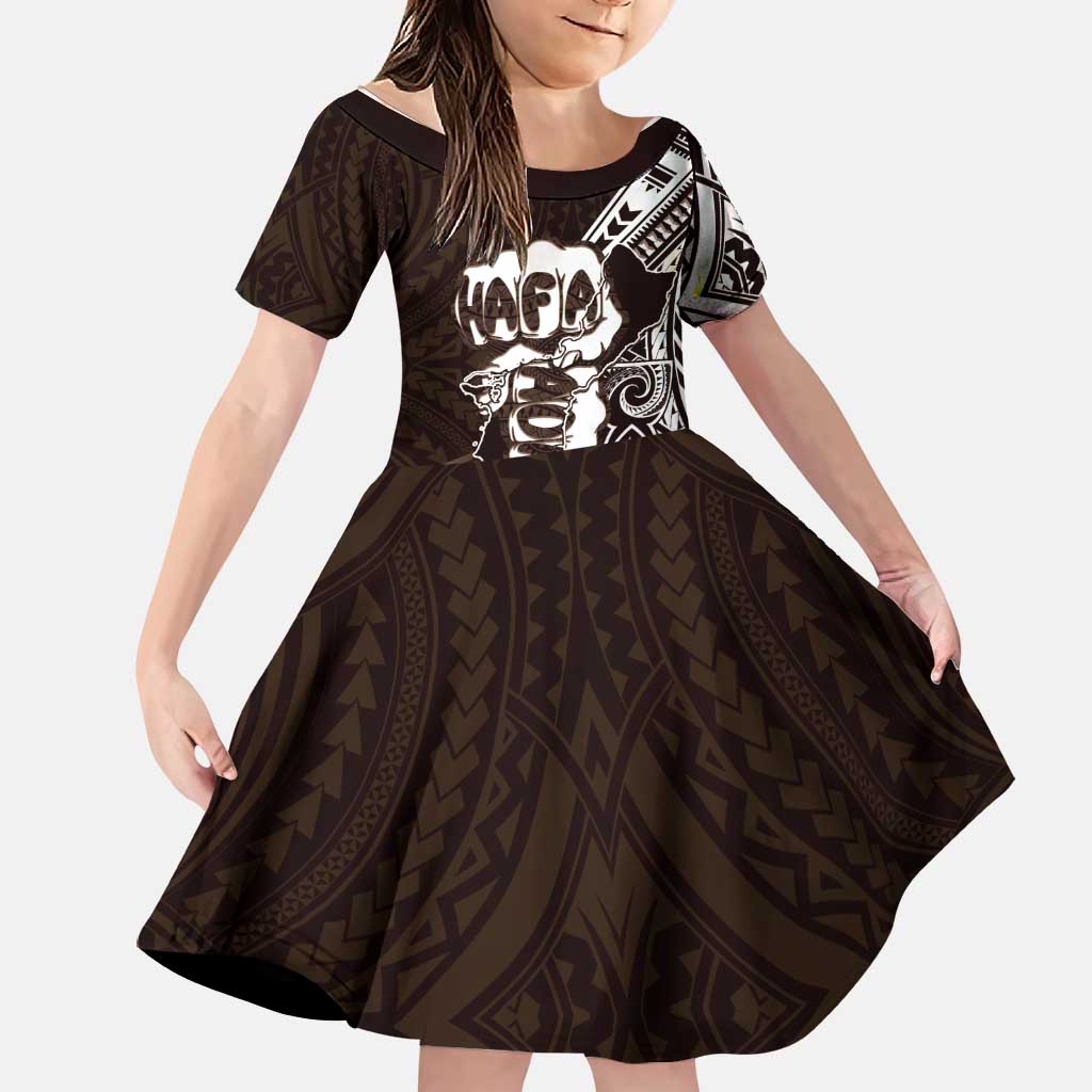 Hafa Adai Guam Discovery Day Family Matching Summer Maxi Dress and Hawaiian Shirt Chamorro Latte Stone Hand Brown Version