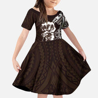 Hafa Adai Guam Discovery Day Family Matching Summer Maxi Dress and Hawaiian Shirt Chamorro Latte Stone Hand Brown Version