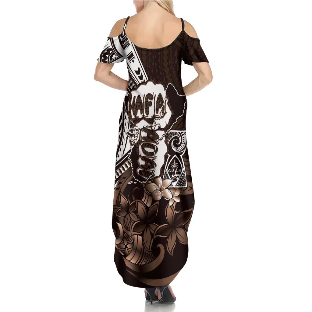 Hafa Adai Guam Discovery Day Family Matching Summer Maxi Dress and Hawaiian Shirt Chamorro Latte Stone Hand Brown Version