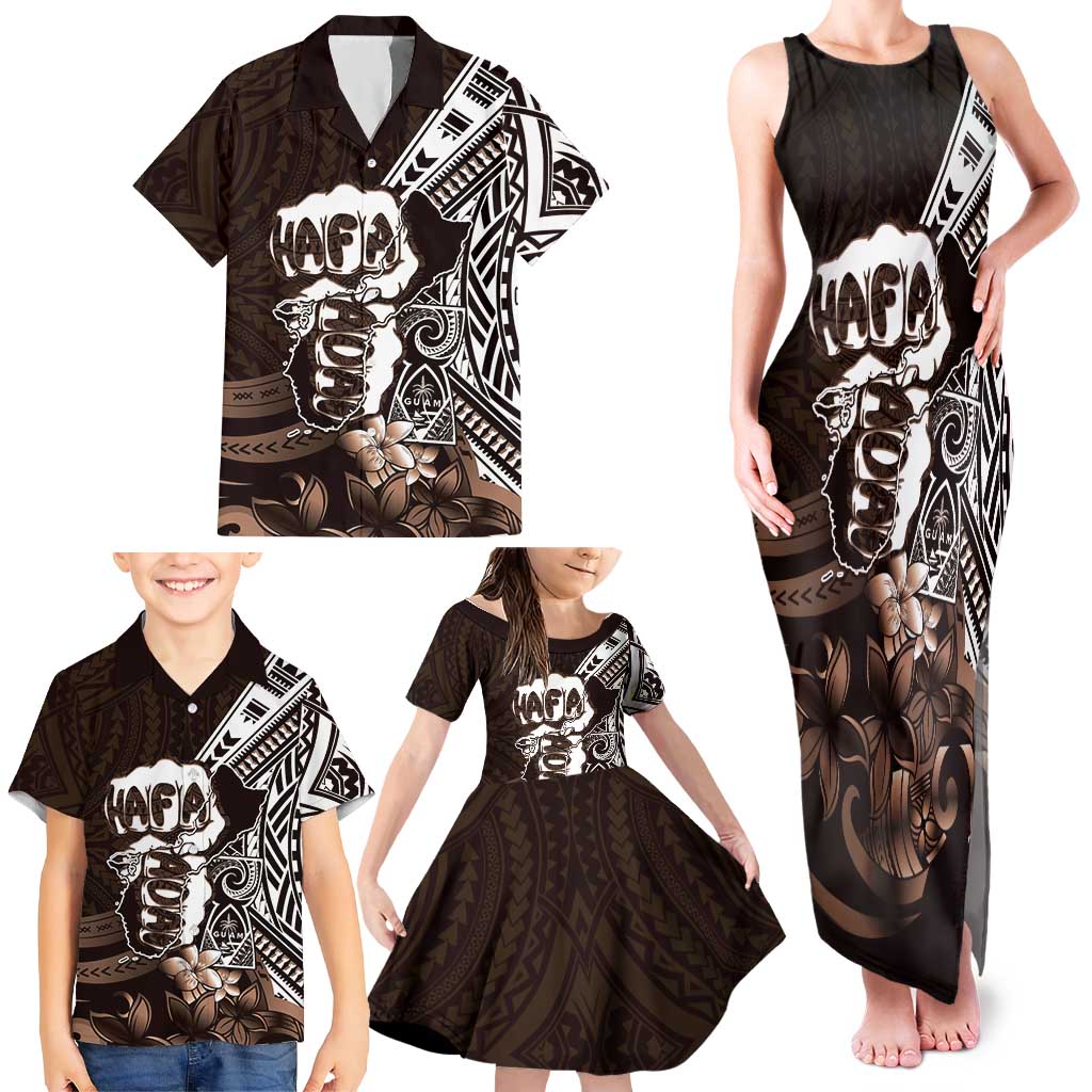 Hafa Adai Guam Discovery Day Family Matching Tank Maxi Dress and Hawaiian Shirt Chamorro Latte Stone Hand Brown Version LT14 - Polynesian Pride