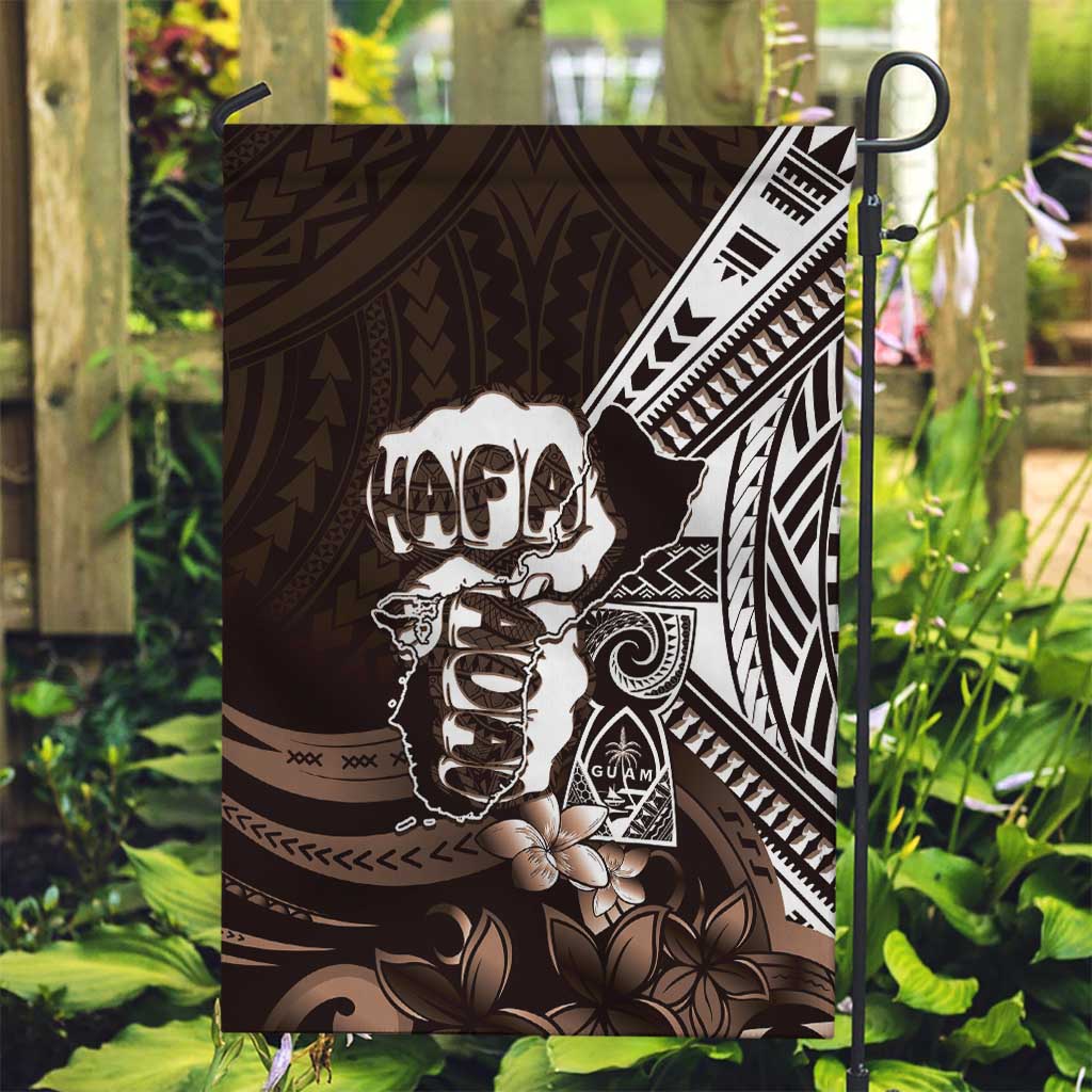 Hafa Adai Guam Discovery Day Garden Flag Chamorro Latte Stone Hand Brown Version