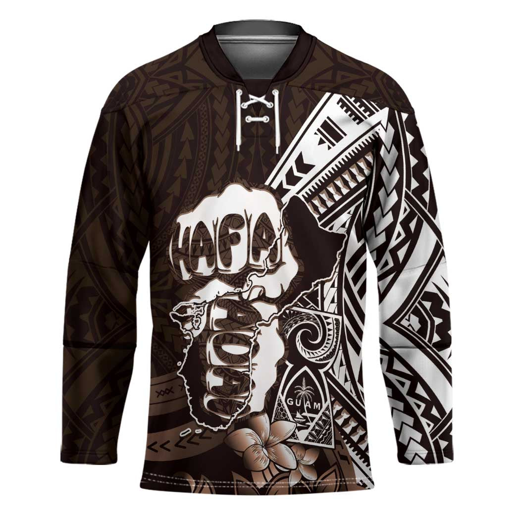 Hafa Adai Guam Discovery Day Hockey Jersey Chamorro Latte Stone Hand Brown Version