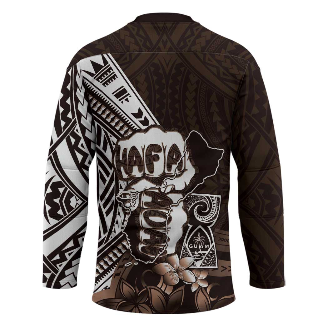 Hafa Adai Guam Discovery Day Hockey Jersey Chamorro Latte Stone Hand Brown Version