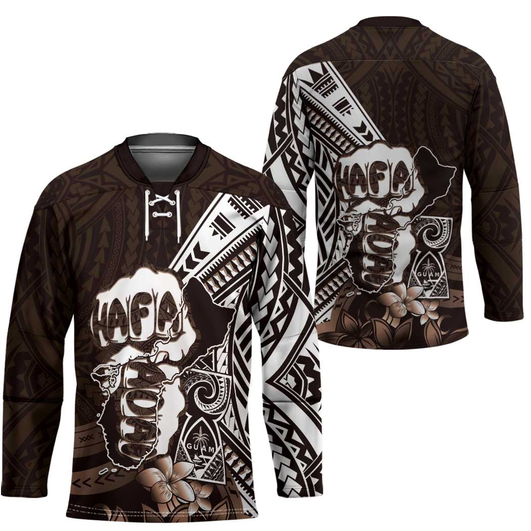 Hafa Adai Guam Discovery Day Hockey Jersey Chamorro Latte Stone Hand Brown Version
