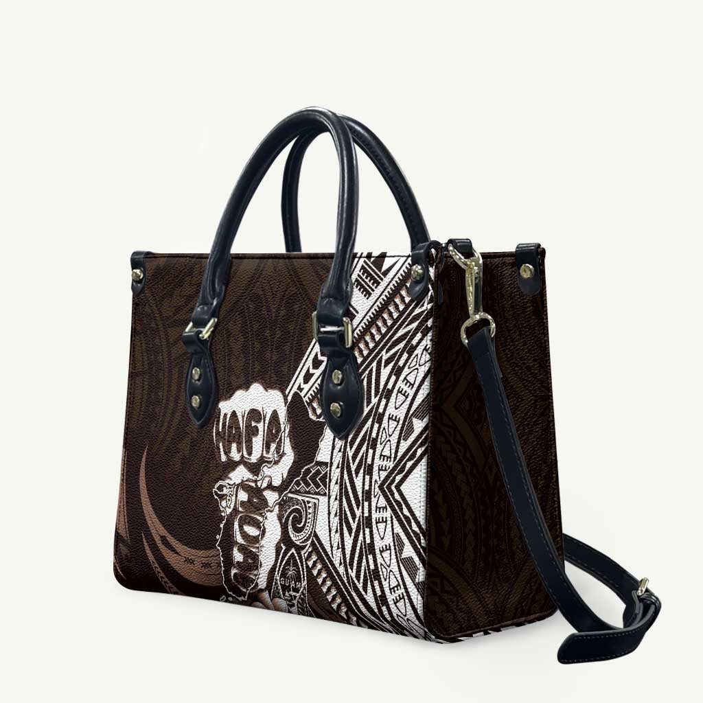 Hafa Adai Guam Discovery Day Leather Bag Chamorro Latte Stone Hand Brown Version