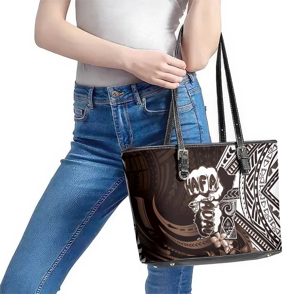 Hafa Adai Guam Discovery Day Leather Tote Bag Chamorro Latte Stone Hand Brown Version