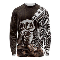Hafa Adai Guam Discovery Day Long Sleeve Shirt Chamorro Latte Stone Hand Brown Version