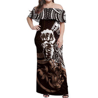 Hafa Adai Guam Discovery Day Off Shoulder Maxi Dress Chamorro Latte Stone Hand Brown Version