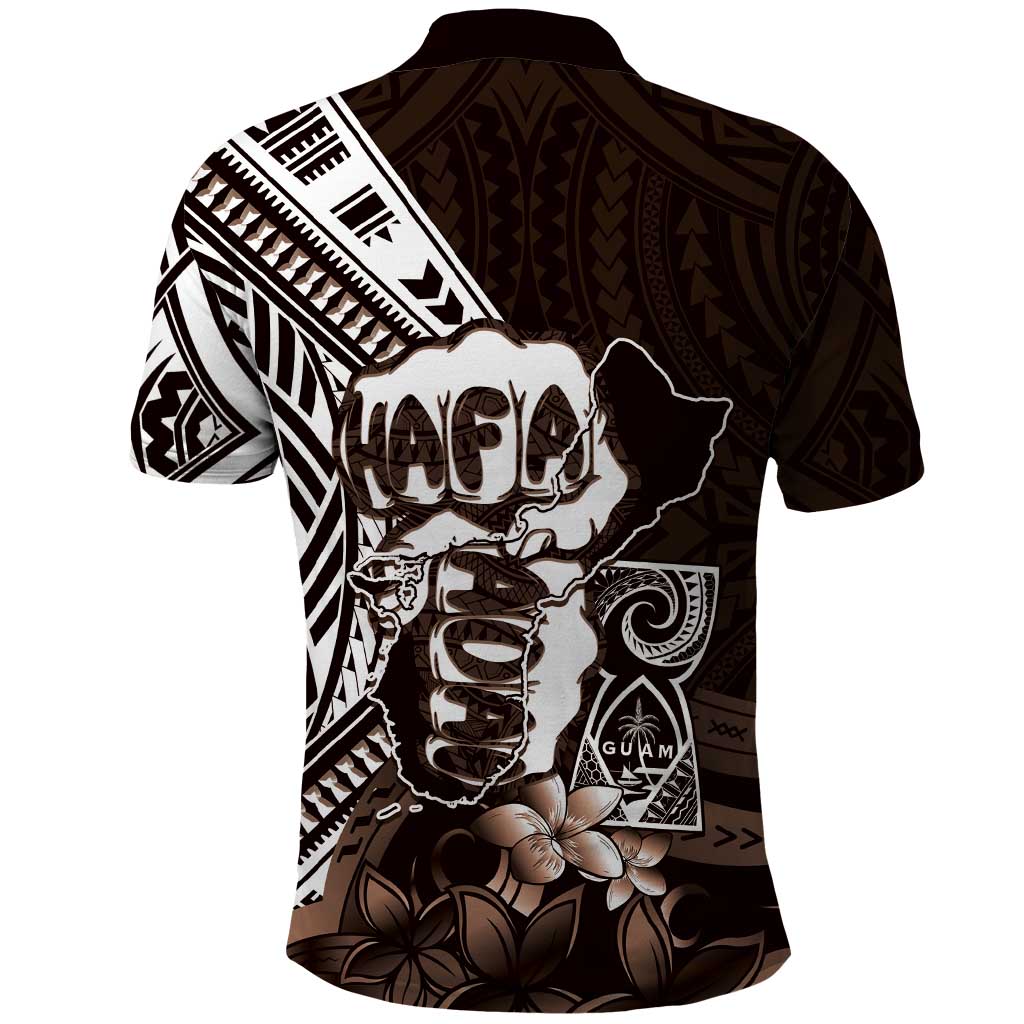 Hafa Adai Guam Discovery Day Polo Shirt Chamorro Latte Stone Hand Brown Version