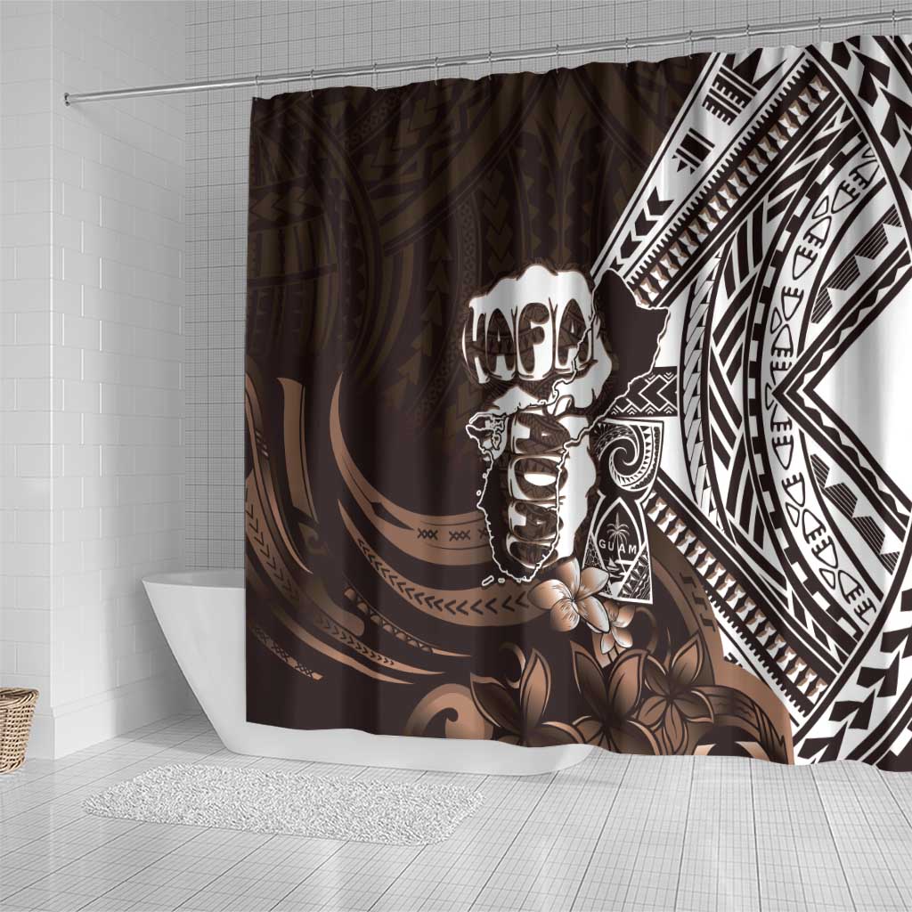 Hafa Adai Guam Discovery Day Shower Curtain Chamorro Latte Stone Hand Brown Version