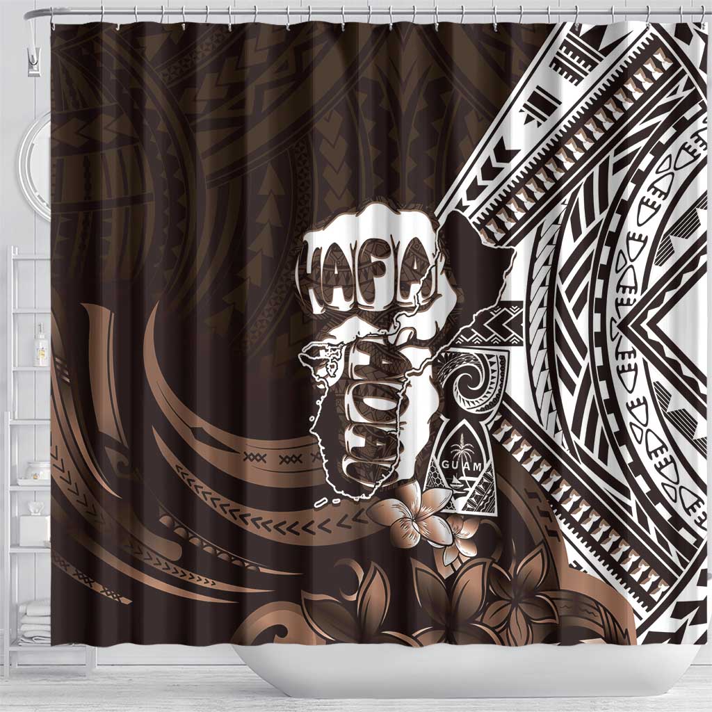 Hafa Adai Guam Discovery Day Shower Curtain Chamorro Latte Stone Hand Brown Version