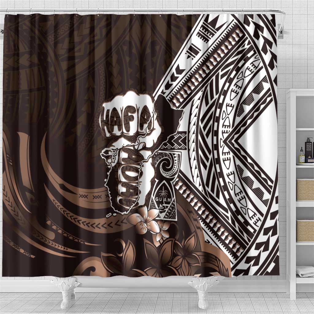 Hafa Adai Guam Discovery Day Shower Curtain Chamorro Latte Stone Hand Brown Version