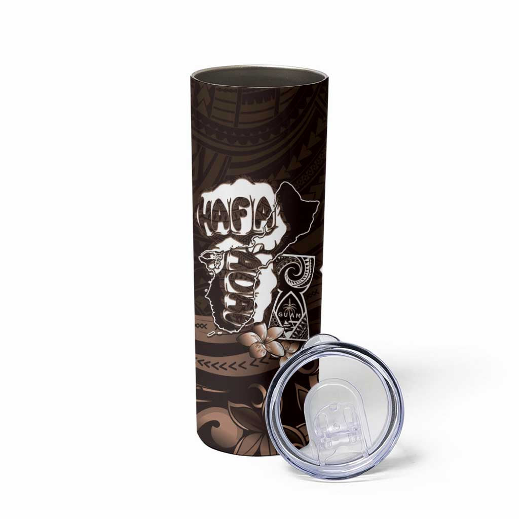 Hafa Adai Guam Discovery Day Skinny Tumbler Chamorro Latte Stone Hand Brown Version