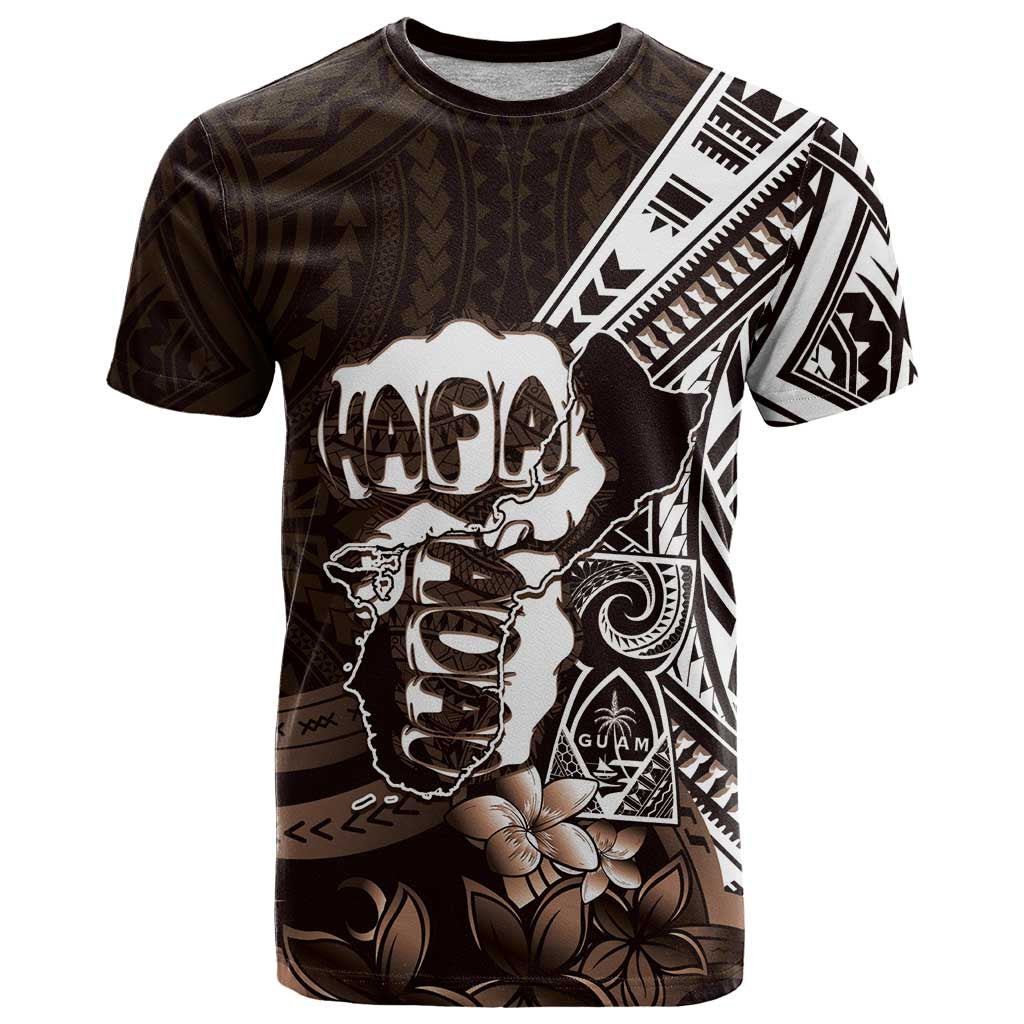 Hafa Adai Guam Discovery Day T Shirt Chamorro Latte Stone Hand Brown Version