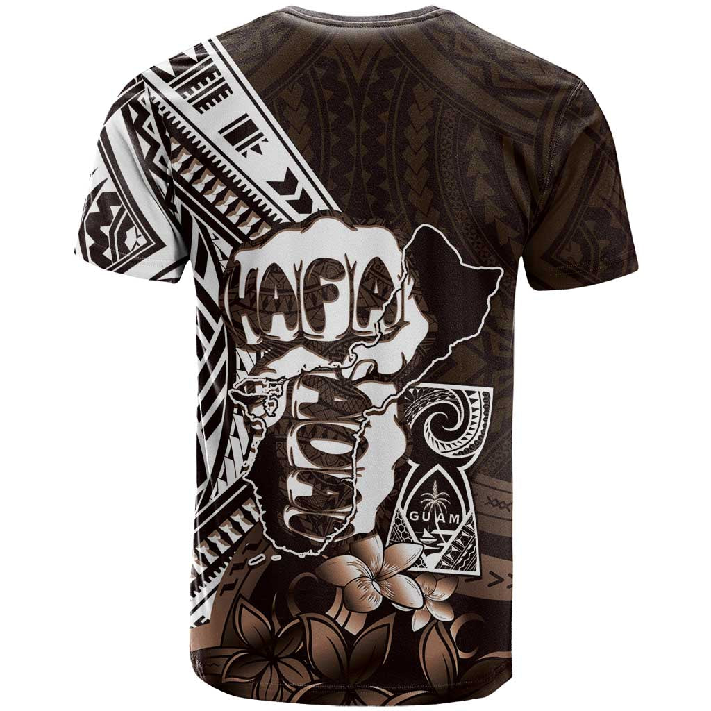 Hafa Adai Guam Discovery Day T Shirt Chamorro Latte Stone Hand Brown Version