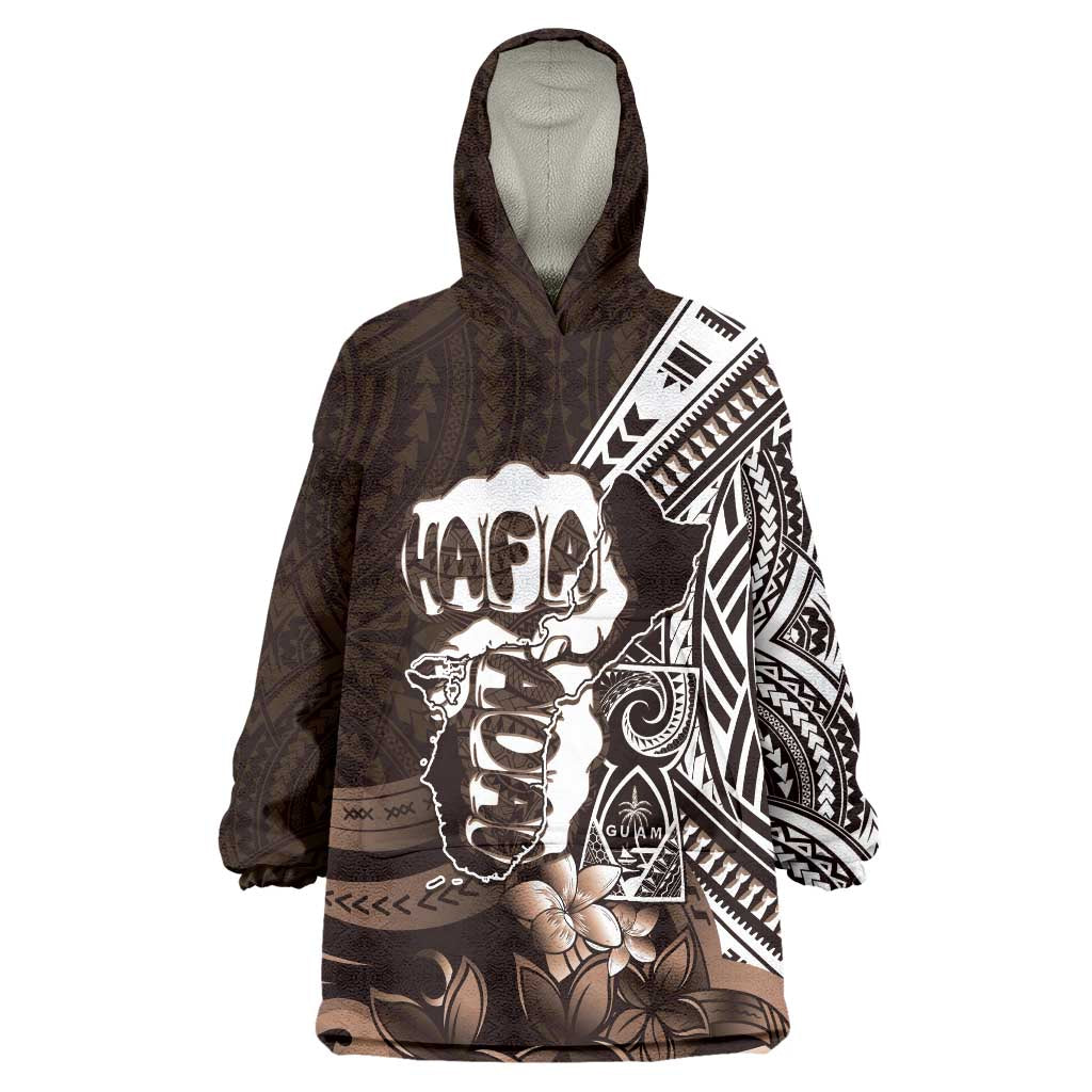 Hafa Adai Guam Discovery Day Wearable Blanket Hoodie Chamorro Latte Stone Hand Brown Version