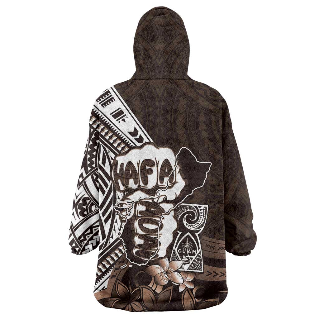 Hafa Adai Guam Discovery Day Wearable Blanket Hoodie Chamorro Latte Stone Hand Brown Version