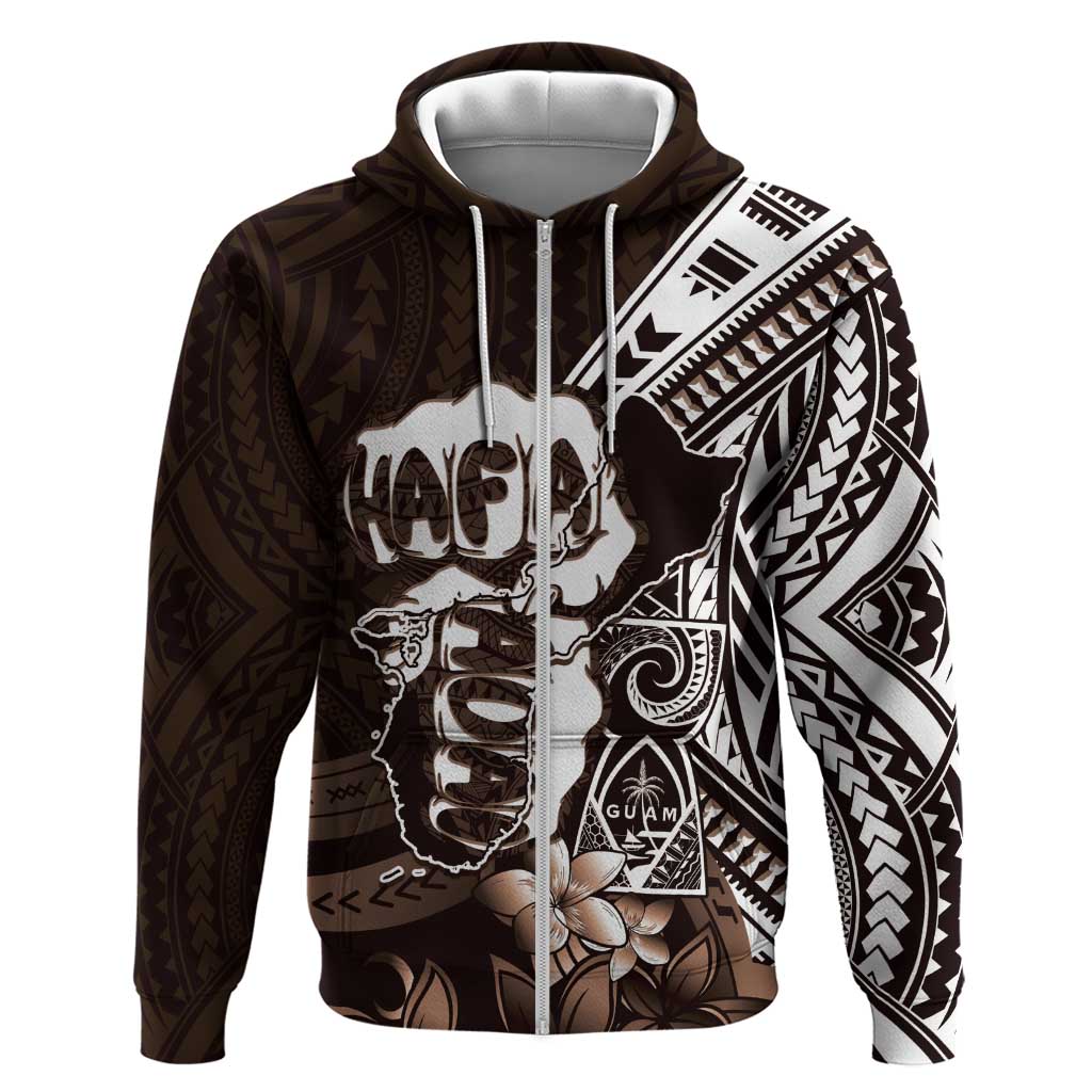 Hafa Adai Guam Discovery Day Zip Hoodie Chamorro Latte Stone Hand Brown Version
