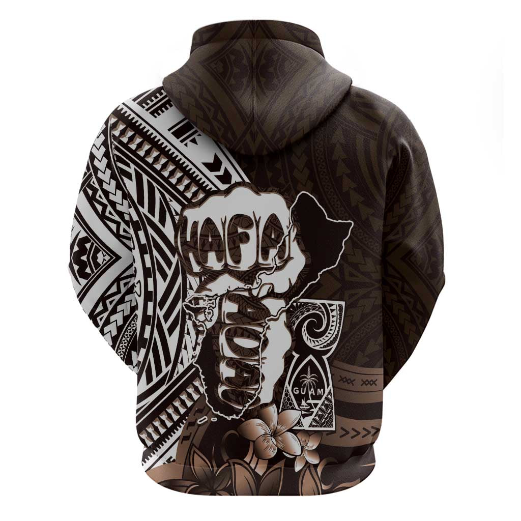 Hafa Adai Guam Discovery Day Zip Hoodie Chamorro Latte Stone Hand Brown Version