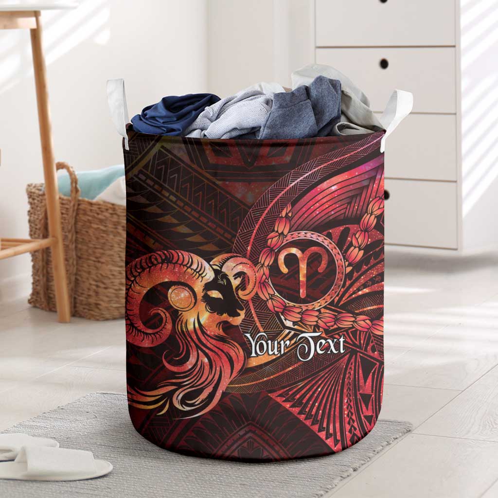 Personalised Polynesia Zodiac Aries Laundry Basket Galaxy Polynesian Pattern Chest Tattoo Style