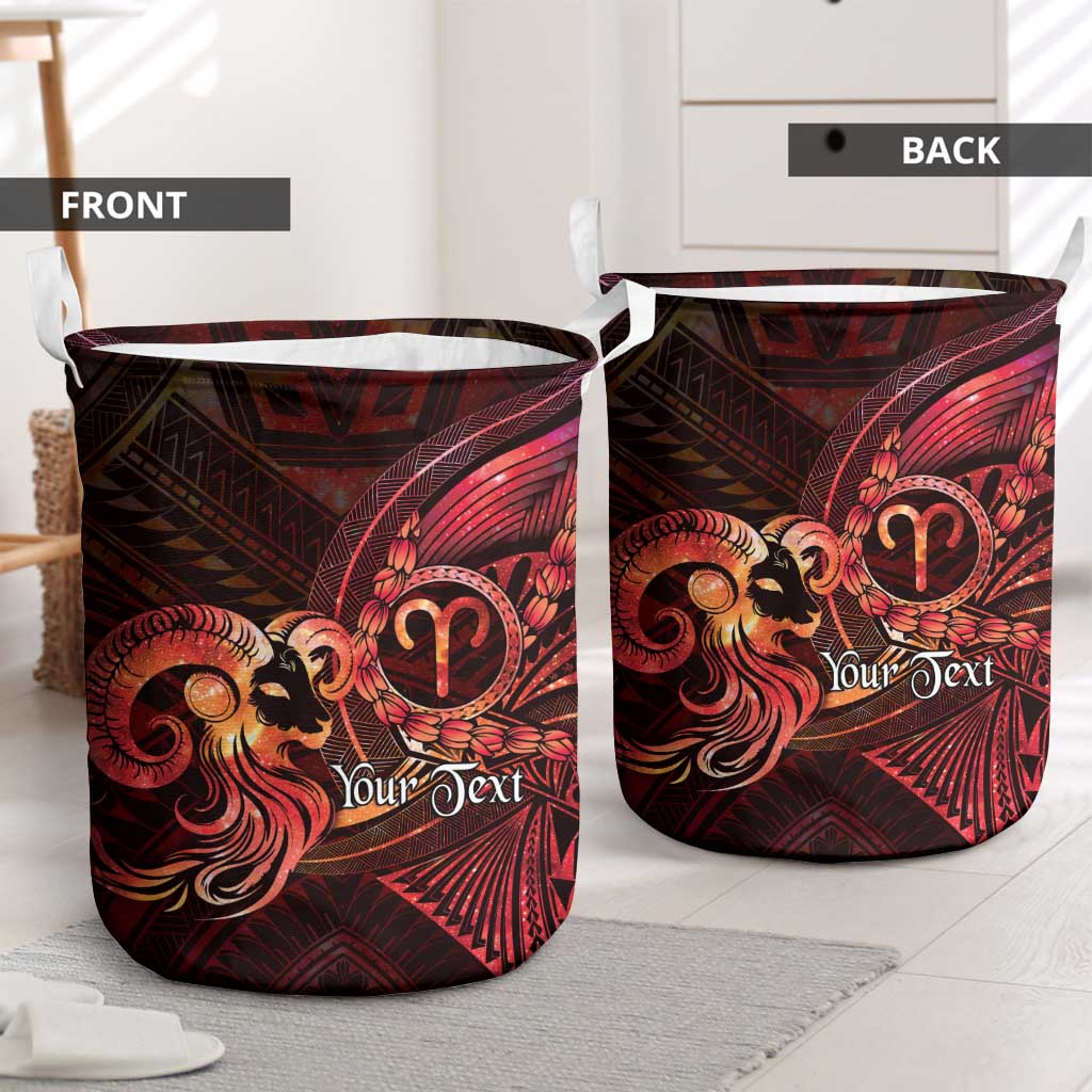 Personalised Polynesia Zodiac Aries Laundry Basket Galaxy Polynesian Pattern Chest Tattoo Style