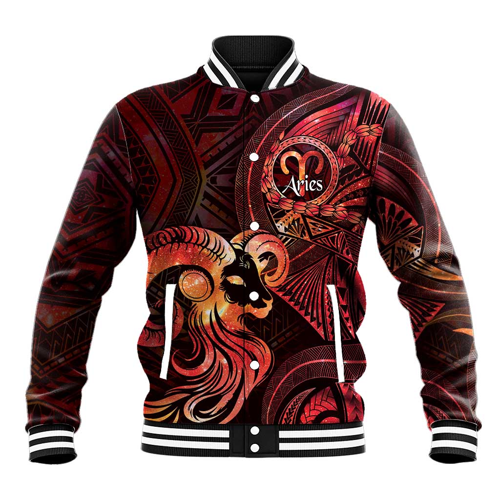 Personalised Polynesia Zodiac Aries Baseball Jacket Galaxy Polynesian Pattern Chest Tattoo Style