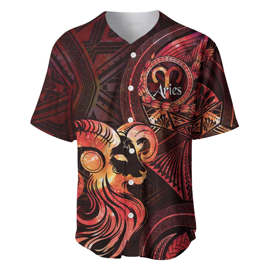 Personalised Polynesia Zodiac Aries Baseball Jersey Galaxy Polynesian Pattern Chest Tattoo Style