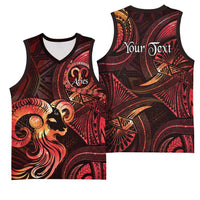Personalised Polynesia Zodiac Aries Basketball Jersey Galaxy Polynesian Pattern Chest Tattoo Style