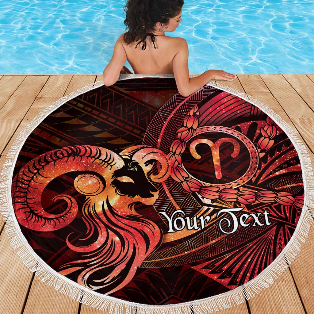 Personalised Polynesia Zodiac Aries Beach Blanket Galaxy Polynesian Pattern Chest Tattoo Style