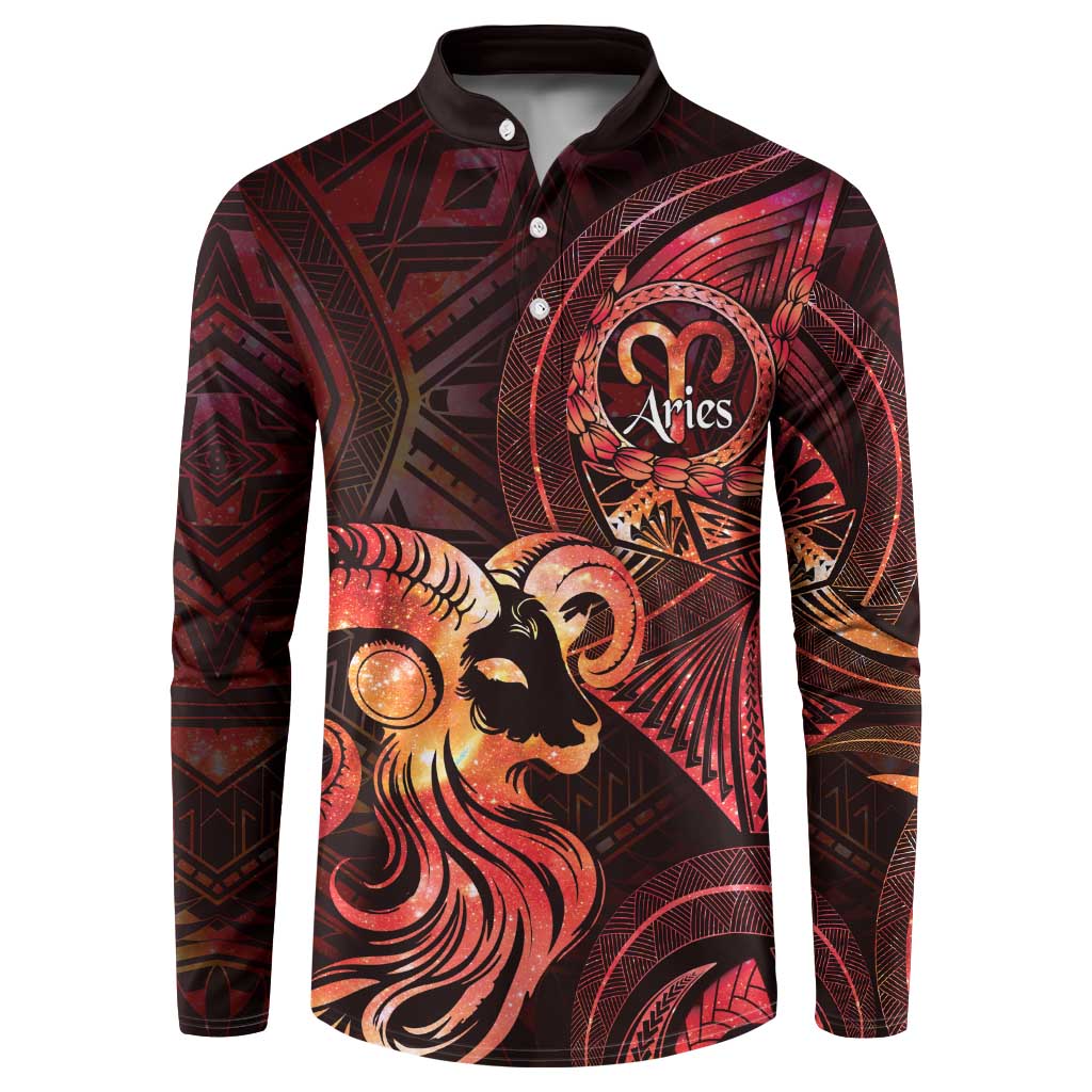 Personalised Polynesia Zodiac Aries Button Sweatshirt Galaxy Polynesian Pattern Chest Tattoo Style