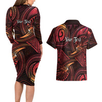 Personalised Polynesia Zodiac Aries Couples Matching Long Sleeve Bodycon Dress and Hawaiian Shirt Galaxy Polynesian Pattern Chest Tattoo Style