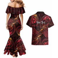 Personalised Polynesia Zodiac Aries Couples Matching Mermaid Dress and Hawaiian Shirt Galaxy Polynesian Pattern Chest Tattoo Style
