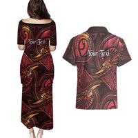 Personalised Polynesia Zodiac Aries Couples Matching Puletasi and Hawaiian Shirt Galaxy Polynesian Pattern Chest Tattoo Style