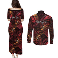 Personalised Polynesia Zodiac Aries Couples Matching Puletasi and Long Sleeve Button Shirt Galaxy Polynesian Pattern Chest Tattoo Style