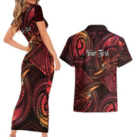 Personalised Polynesia Zodiac Aries Couples Matching Short Sleeve Bodycon Dress and Hawaiian Shirt Galaxy Polynesian Pattern Chest Tattoo Style