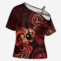 Personalised Polynesia Zodiac Aries Cross Shoulder Shirt Galaxy Polynesian Pattern Chest Tattoo Style