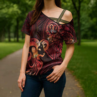 Personalised Polynesia Zodiac Aries Cross Shoulder Shirt Galaxy Polynesian Pattern Chest Tattoo Style