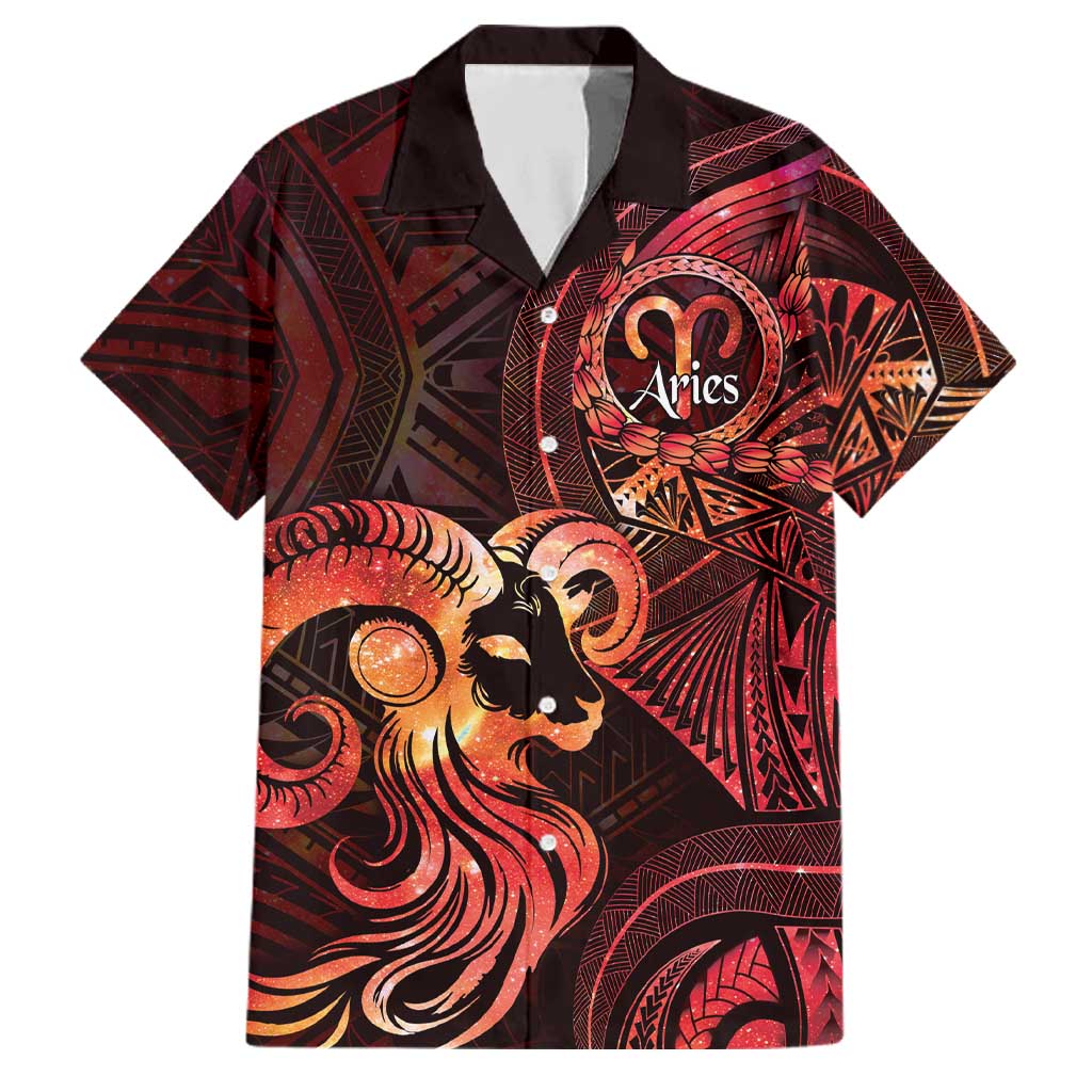 Personalised Polynesia Zodiac Aries Family Matching Off The Shoulder Long Sleeve Dress and Hawaiian Shirt Galaxy Polynesian Pattern Chest Tattoo Style