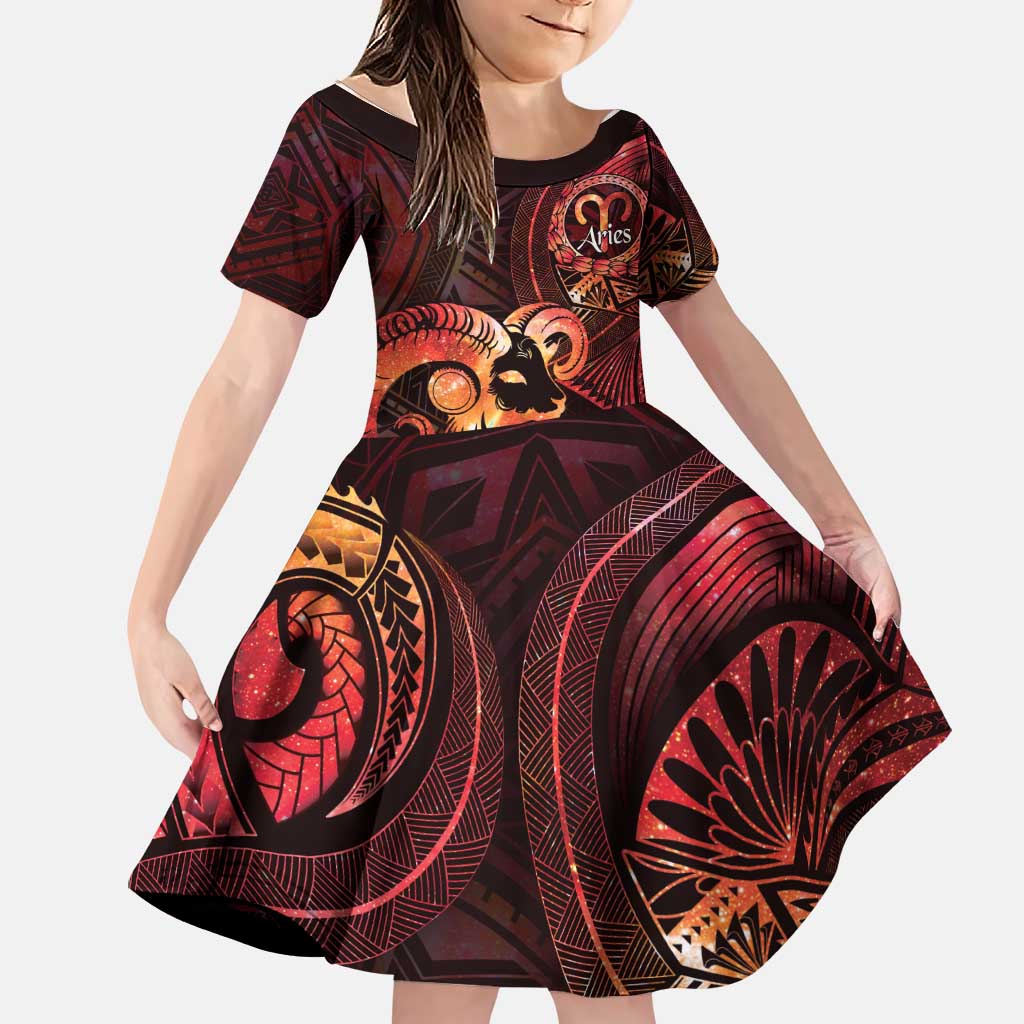 Personalised Polynesia Zodiac Aries Family Matching Off Shoulder Maxi Dress and Hawaiian Shirt Galaxy Polynesian Pattern Chest Tattoo Style
