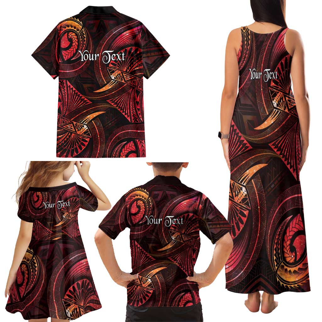 Personalised Polynesia Zodiac Aries Family Matching Tank Maxi Dress and Hawaiian Shirt Galaxy Polynesian Pattern Chest Tattoo Style