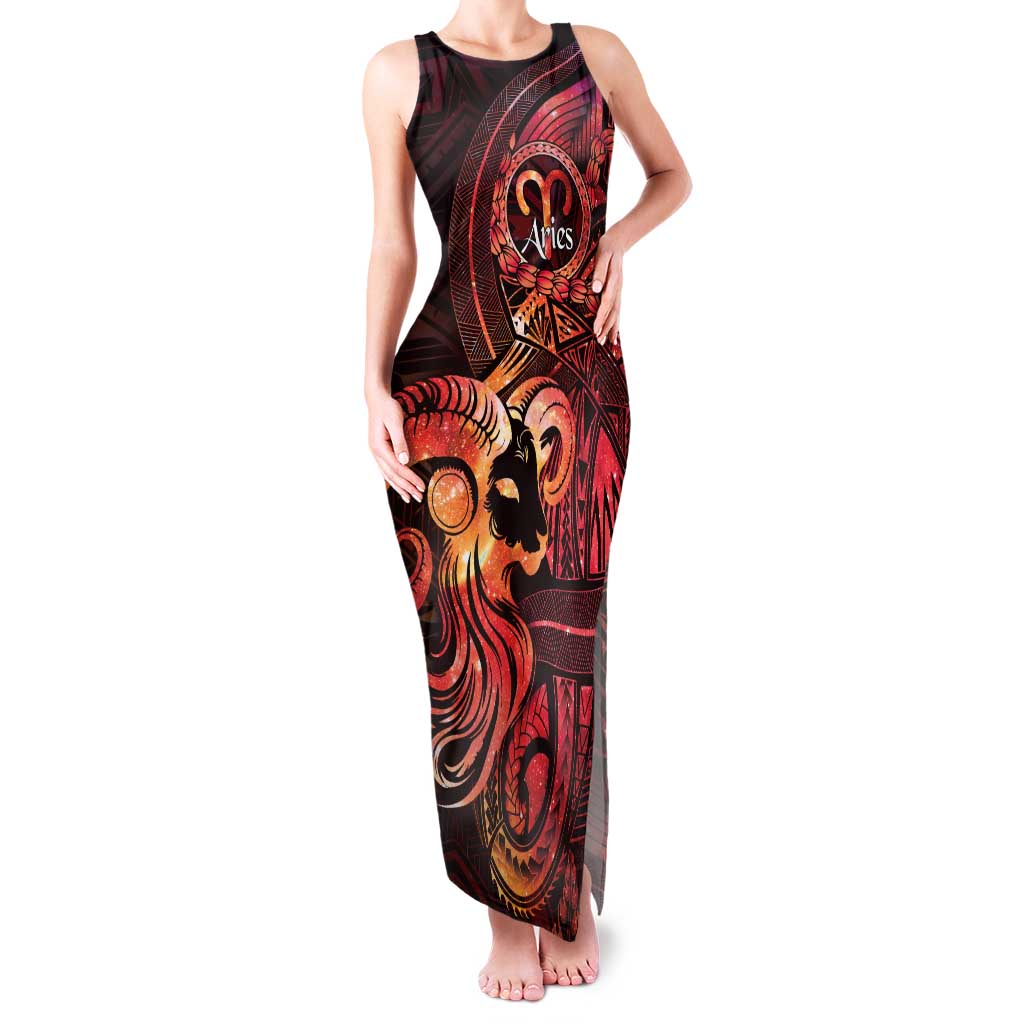 Personalised Polynesia Zodiac Aries Family Matching Tank Maxi Dress and Hawaiian Shirt Galaxy Polynesian Pattern Chest Tattoo Style