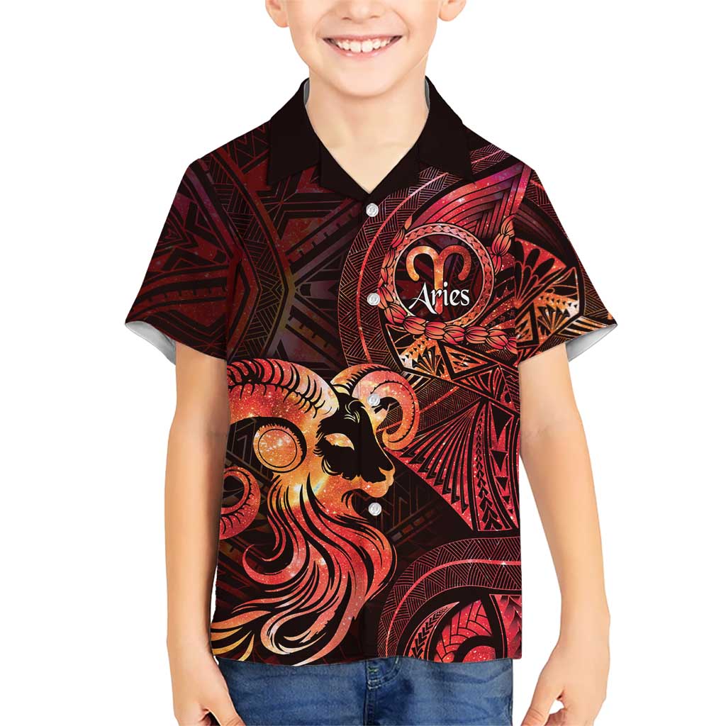 Personalised Polynesia Zodiac Aries Hawaiian Shirt Galaxy Polynesian Pattern Chest Tattoo Style