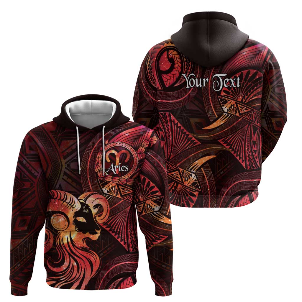 Personalised Polynesia Zodiac Aries Hoodie Galaxy Polynesian Pattern Chest Tattoo Style