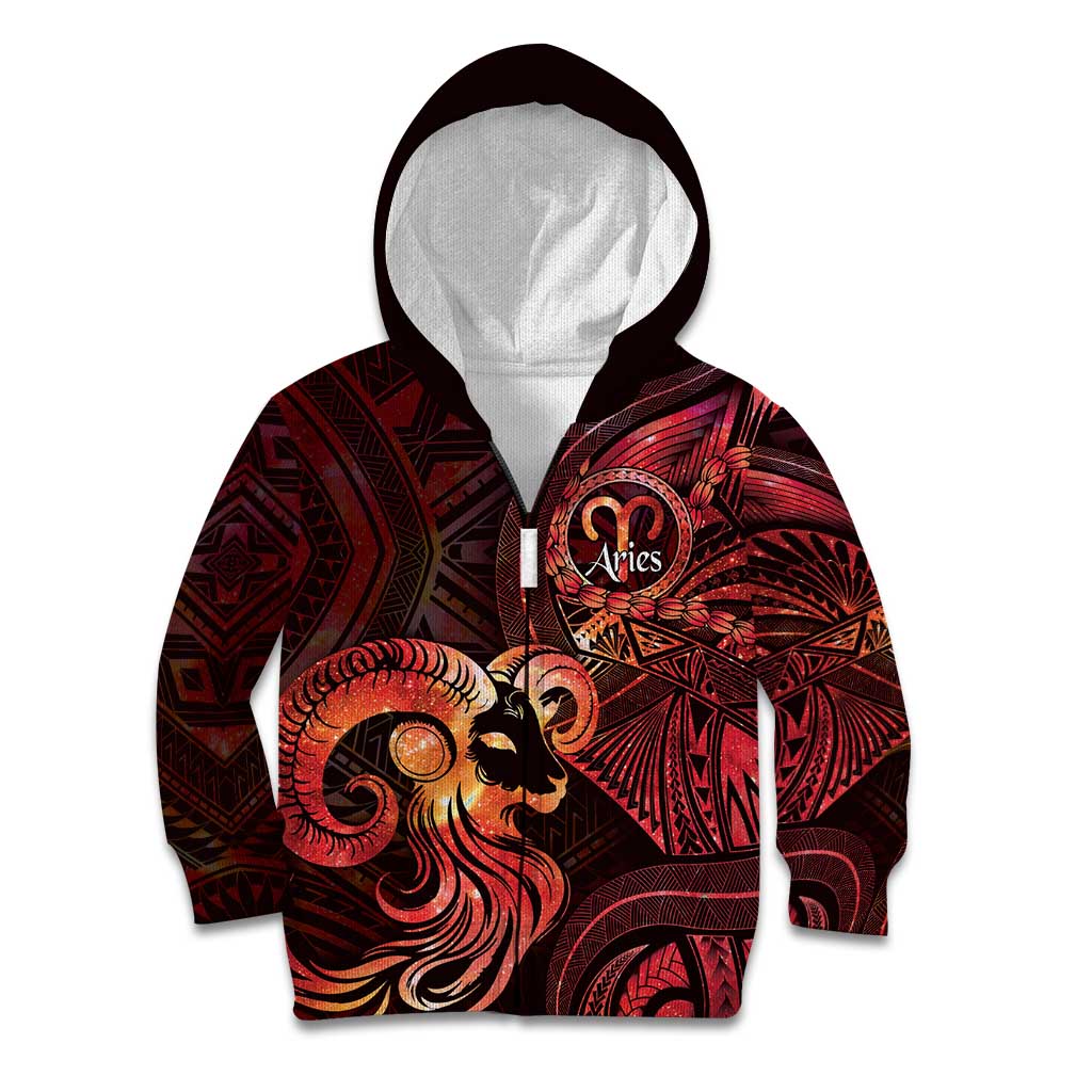 Personalised Polynesia Zodiac Aries Kid Hoodie Galaxy Polynesian Pattern Chest Tattoo Style