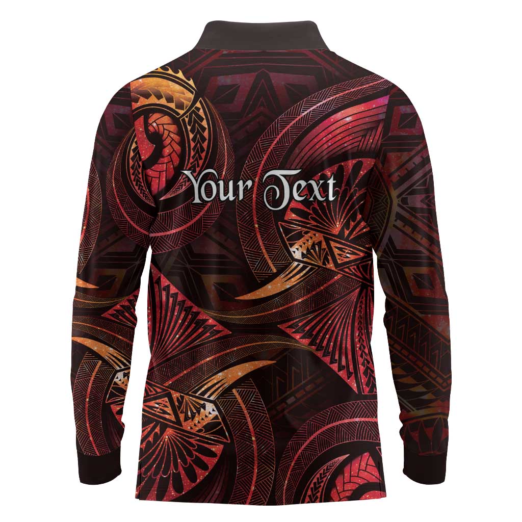 Personalised Polynesia Zodiac Aries Long Sleeve Polo Shirt Galaxy Polynesian Pattern Chest Tattoo Style