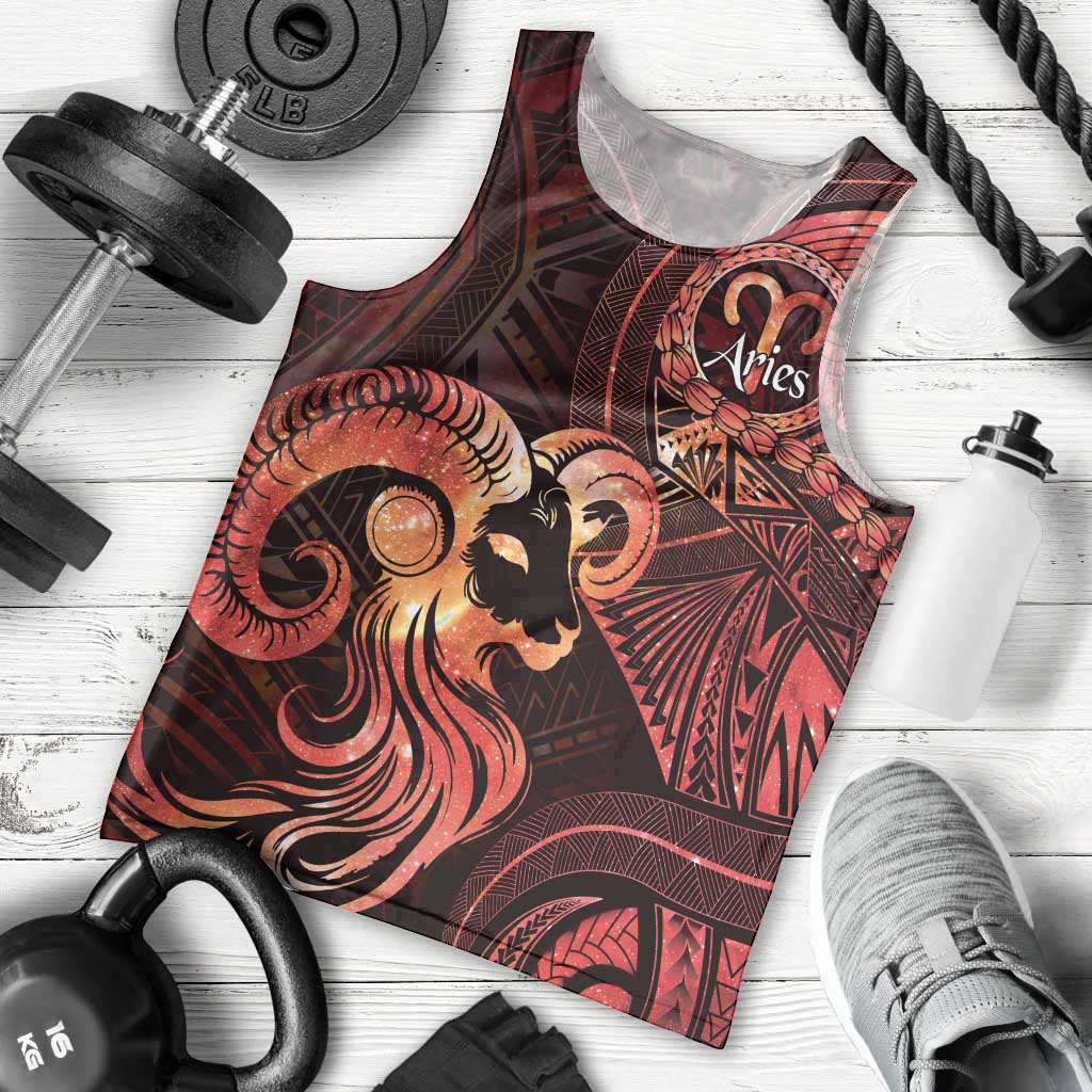 Personalised Polynesia Zodiac Aries Men Tank Top Galaxy Polynesian Pattern Chest Tattoo Style