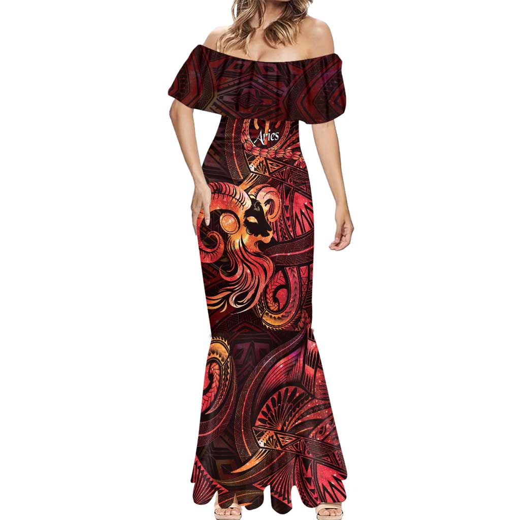 Personalised Polynesia Zodiac Aries Mermaid Dress Galaxy Polynesian Pattern Chest Tattoo Style