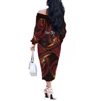 Personalised Polynesia Zodiac Aries Off The Shoulder Long Sleeve Dress Galaxy Polynesian Pattern Chest Tattoo Style