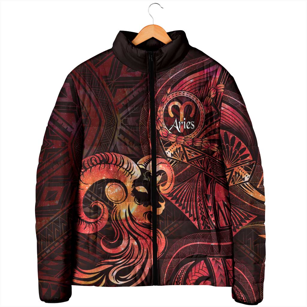 Personalised Polynesia Zodiac Aries Padded Jacket Galaxy Polynesian Pattern Chest Tattoo Style